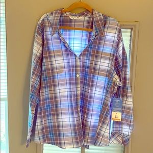 Purple Flannel Print Long Sleeve Button Up 3X
